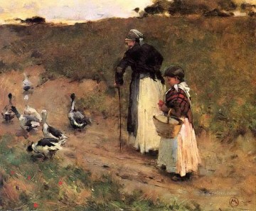 vieille femme avec l’enfant et l’oie 1885 Peinture à l'huile